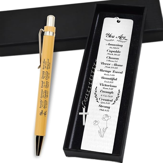 Father Day Christian Gifts Bible Bookmark for Women & Pen Set - First Communion Gifts, Baptism Gifts, Confirmation Gift Ideas - Religious Gift for Girl, Boy, Men,Book Lovers