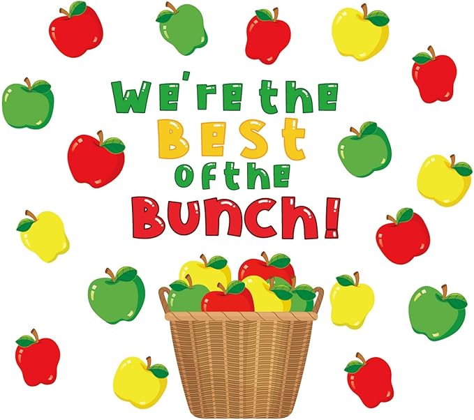 JarThenaAMCS Colorful Apples Bulletin Board Set We're The Best of Bunch Paper Cut-Outs with Glue Points for Back to School Classroom Party Name Tags Door Wall Decor, 53Pcs