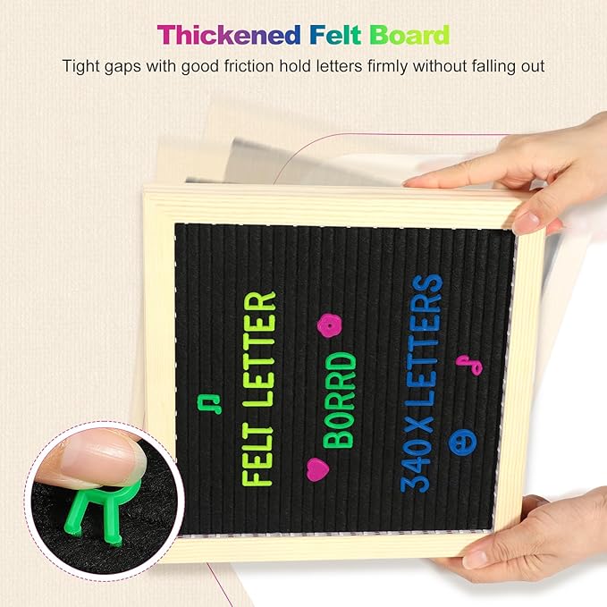 Lewondr Felt Letter Board, 10''×10'' Wooden Letter Board Sign with 680 Colored Fluorescence Letters, Changeable Message Sign with Stand for Baby Announcements, First School Day and Home Decor