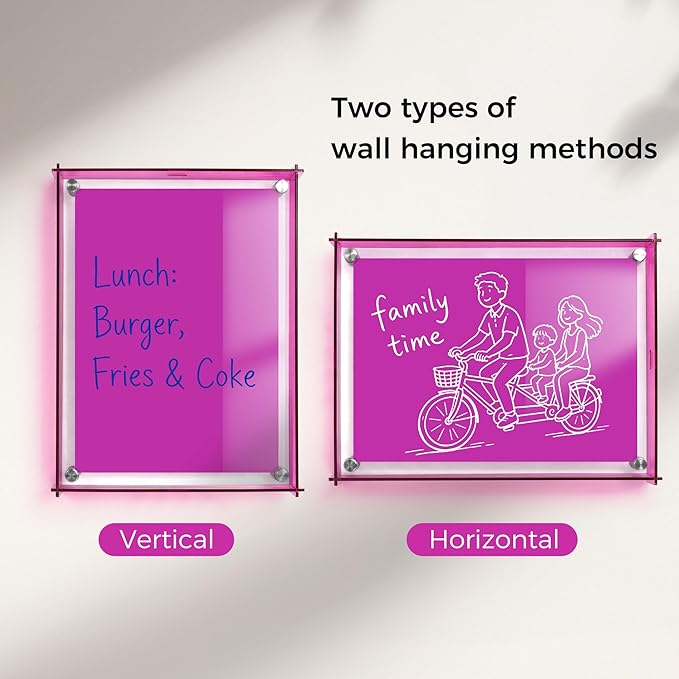 TOWON 9x12 Inch Acrylic Dry Erase Board Set, Acrylic Memo Whiteboard with Purple | 4 Dual-Tip Markers and Eraser, Modern Memo Display for Postcards, Photos & to-Do Lists for Home Office, Dorm