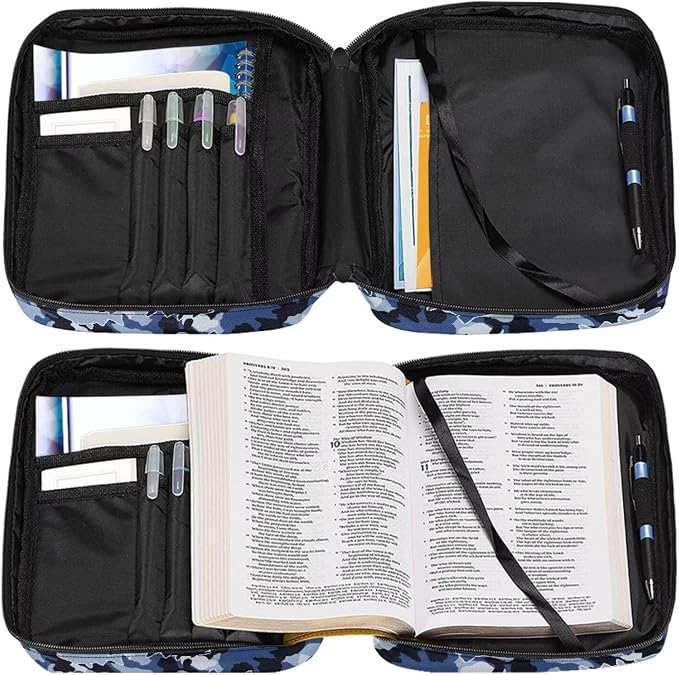 Coldinair Camouflage Shark Bible Cover for Men Large Bible Case Scripture Study Carrying Book Cover Church Bag Protective with Handle and Zippered Pocket