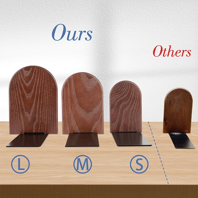 Book Ends, Large Sturdy Wooden Bookends for Shelves - Heavy Duty Non-Slip Book Organizers, Decorative Bookend Holders for Home Office, Library, Black Wood Universal Economy Bookend, 1 Pair