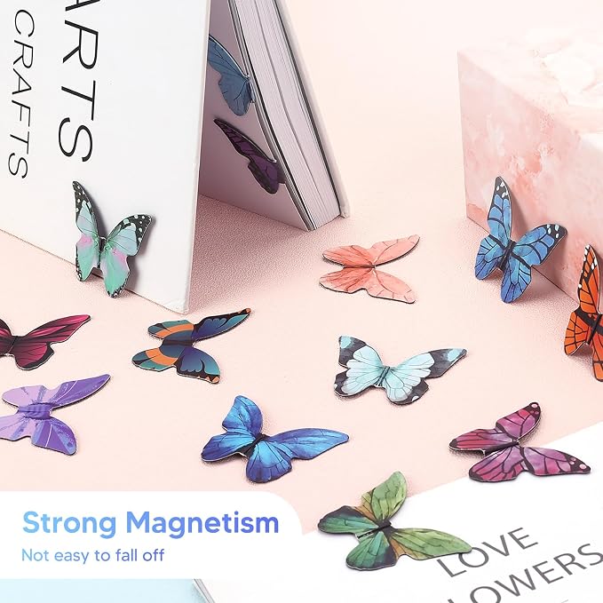 50 Pieces Butterfly Magnetic Bookmarks, Foldable Butterfly Bookmarks, Beautiful Book Marks for Reading Women Book Lovers, Cute Page Markers Clip for Students Teacher School Office Supplies Gifts