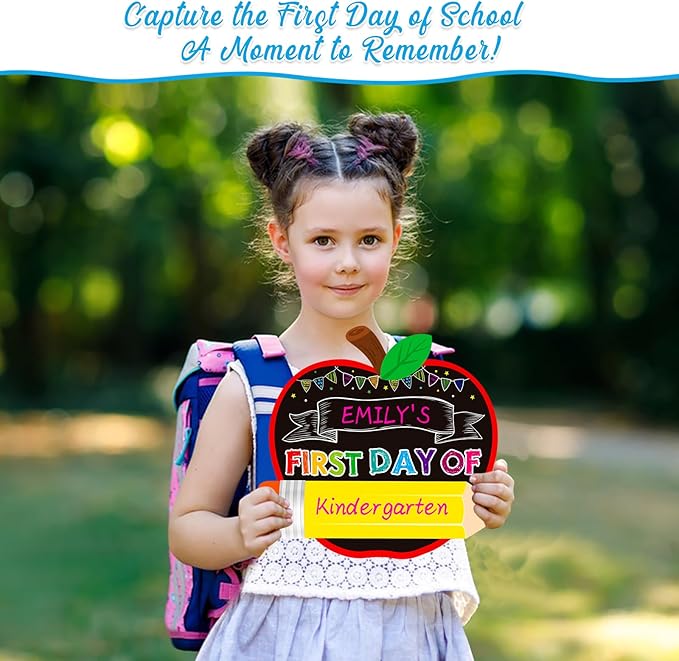 First Day of School Board Sign - Double Sided Apple First and Last Day of Preschool Kindergarten Chalkboard Sign Reusable & Erasable Back to School Supplies Photo Prop Gift for Kids