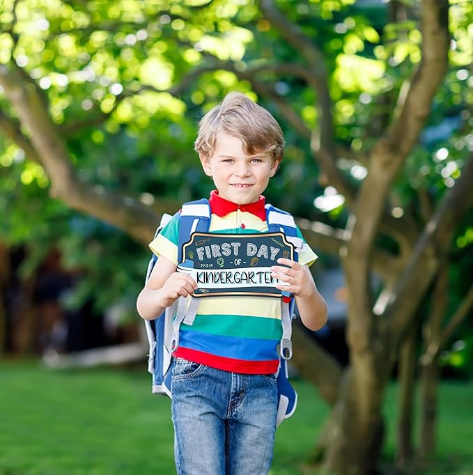 JUESMOS First & Last Day of School Sign Double Sided First Day of Kindergarte Chalkboard Style Photo Prop Signs Back to School Gifts for Kids Girls Boys Reusable First Day of Kindergarten Photo Props