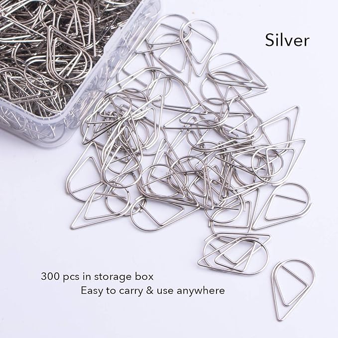 300 Pieces Silver Cute Paper Clips Smooth Stainless Steel Drop-Shaped Wire Small Paperclips for Office Supplies Wedding Women Girls Kids School Students Paper Document Organizing by VENCINK