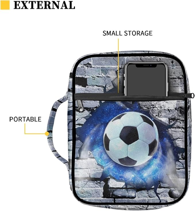 Coldinair Soccer Galaxy Print Bible Cover for Boys,Carrying Book Case Church Bag Bible Tote Bag with Handle and Zippered Pockets