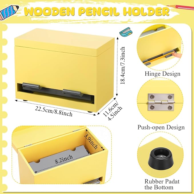 Yalikop 1 Pc Wooden Pencil Dispenser for Classroom Pastel Wood Pencils Holder for up to 200 Pencils Reusable Straw Dispenser for Home Office Teachers Supplies Storage (Classic,Cream Yellow)