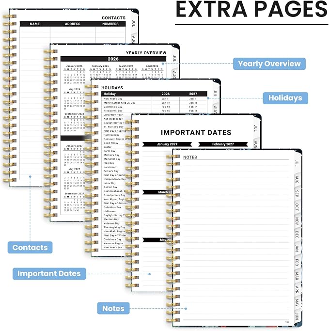 Planner 2026-2027, Monthly and Weekly Calendar Academic Planner July 2026 - June 2027, Hardcover Student Teacher Planning Agenda Book with Tabs, Perfect for Office School Supplies, A5 (6.3" x 8.5") - Desert Bloom