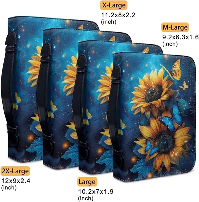 Sunflower Bible Bag Blue Butterfly Bible Cover Case Women Girls Bible Protective with Detachable Shoulder Strap & Zippered Pocket Size：M
