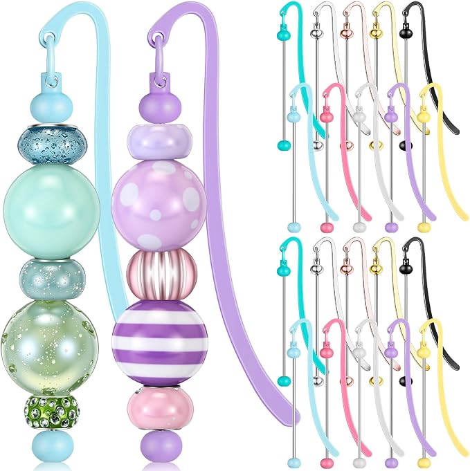 Dunzoom 20 Pcs Beadable Bookmarks DIY Metal Blank Bar Bookmark for Beads Modern Bead Craft Jewelry Pendant Charm Gift for Book Lovers Student Teacher Office Supplies (Multi Color)
