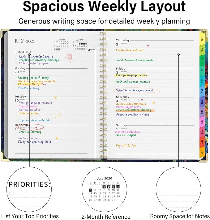 Academic Planner 2026–2027, A4 Hardcover Weekly Monthly Planner, Large 8.5" x 11" School Year Planner July 2026 to July 2027, with Bookmark, Pocket Folder and Sticky Notes, Tree Seasons