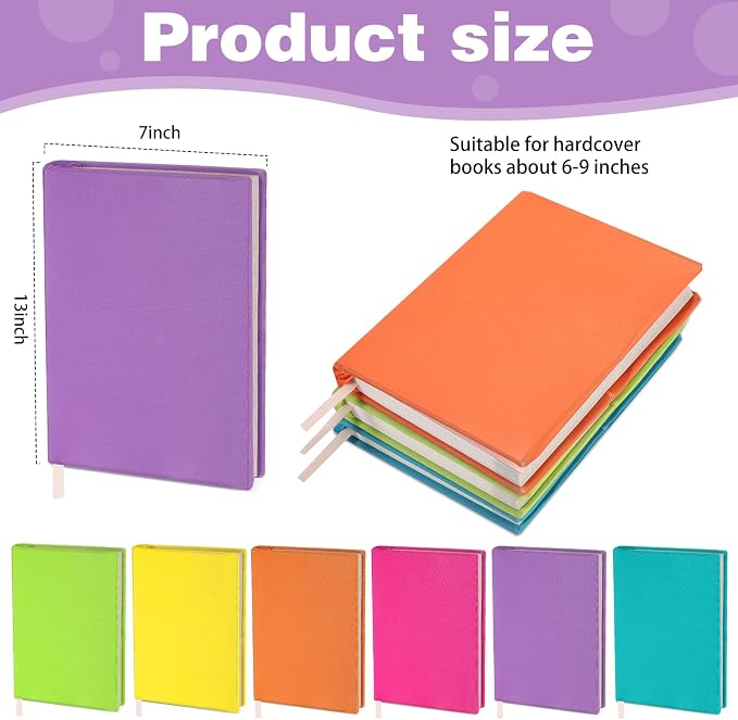 Gilprop 6 Pack Stretchable Book Covers 6-9 Inch Colored Fabric Reusable Book Protector Sleeve for Hardcovers Textbook Protection Supplies(Neon Color)