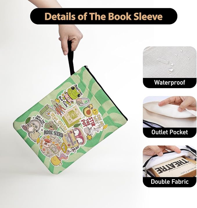 Y2K Style Book Sleeve for Book Lovers, Cute Frog Pattern Bookcover Protector for Paperbacks with Handle Pocket for Reader Bookworm Bookish, Book Club Gifts for Chritsmas, Reading Accessories for Women