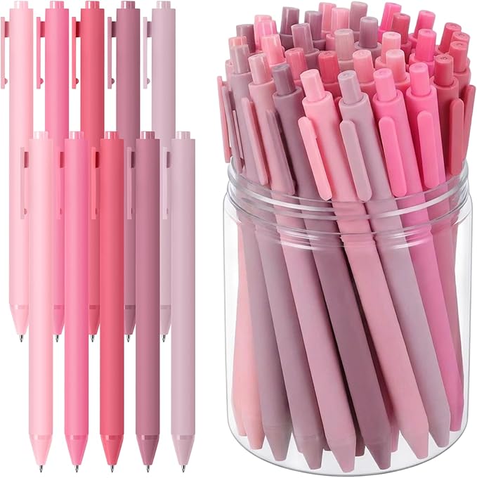 Crtiin 50 Pcs Gel Pens Bulk, 0.5mm Fine Point Black Ink Pens, Retractable Smooth Writing Quick Dry, Colored Aesthetic for School Office Journaling Teacher Appreciation Mother Day (Light Pink)