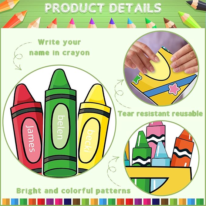 87Pcs Classroom Bulletin Board Decorations Set，Back to School Crayon Themed Classroom Decor Colorful Crayons Name Tags with Border, for School Classroom Door Home Wall Decorations Party Supplies