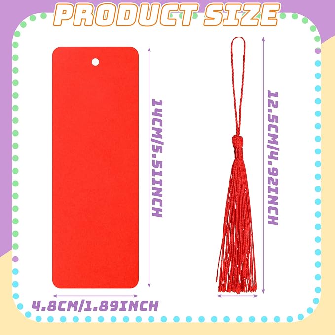 Sinmoe 240 Pcs Blank Paper Bookmarks Cardstock Colorful Tassels Craft DIY Bookmarks Bulk for Classroom Projects Gifts Tags Crafts 1.89 x 5.51 Inch (Solid Color)