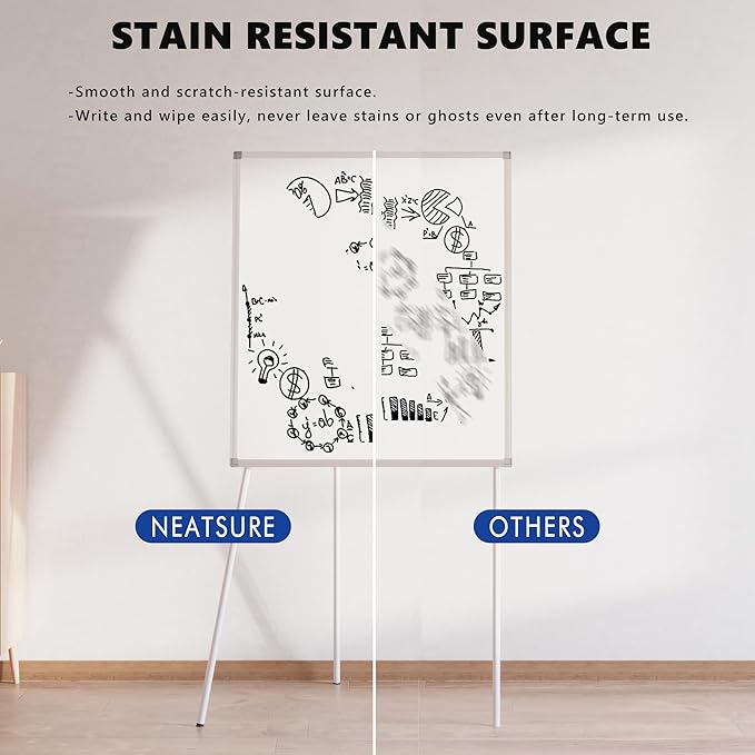 Large Whiteboard Easel with Stand, 36" x 24" Portable Standing Magnetic Dry Erase White Board, 3' x 2' Tripod Height Adjustable Flip Chart Easel for Home Office Classroom School, Silver