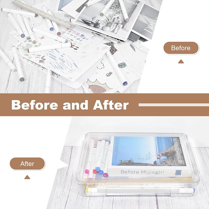 Clear Storage Boxes with Lid - A4 Transparent Paper Storage Organiser with Handle and Portable Project Case Drawer Organizer for Storing Certificates, Photos, Scrapbook, Toys, and Invoices