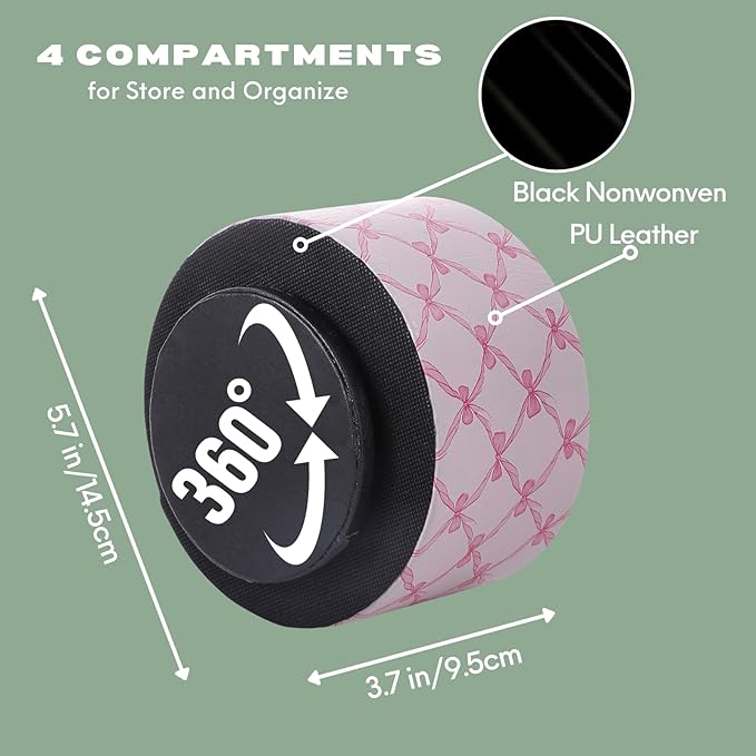 Cute Rotating Table Remote Control Holder, 360 Spinning PU Leather Remote Organizer and Makeup Brush Holder, Aesthetic Room Decor Storage Caddy for Nightstand, Pink Bow PH131