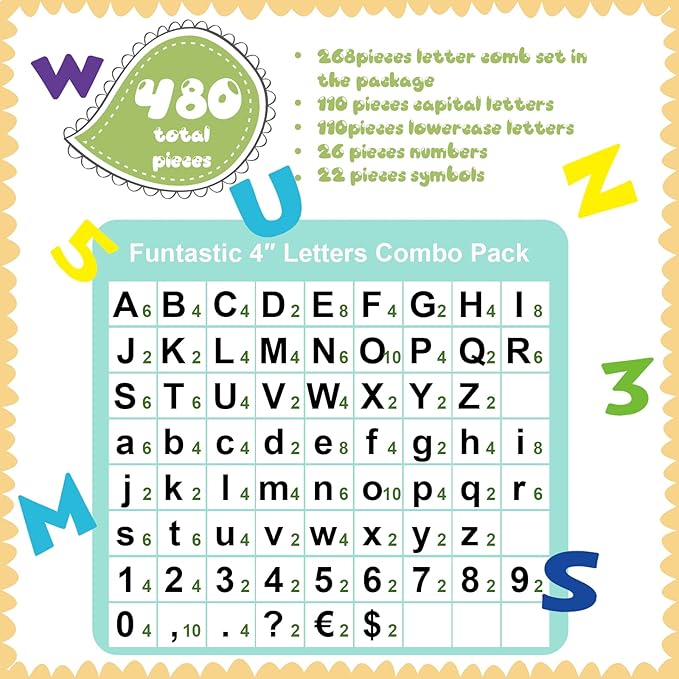 Tenare 268 Pcs Large Bulletin Board Letters 5 Inch Alphabet Combo Set, Chalkboard Poster Letters Cutouts for Board Display Craft Home Wall Decor(Rainbow)