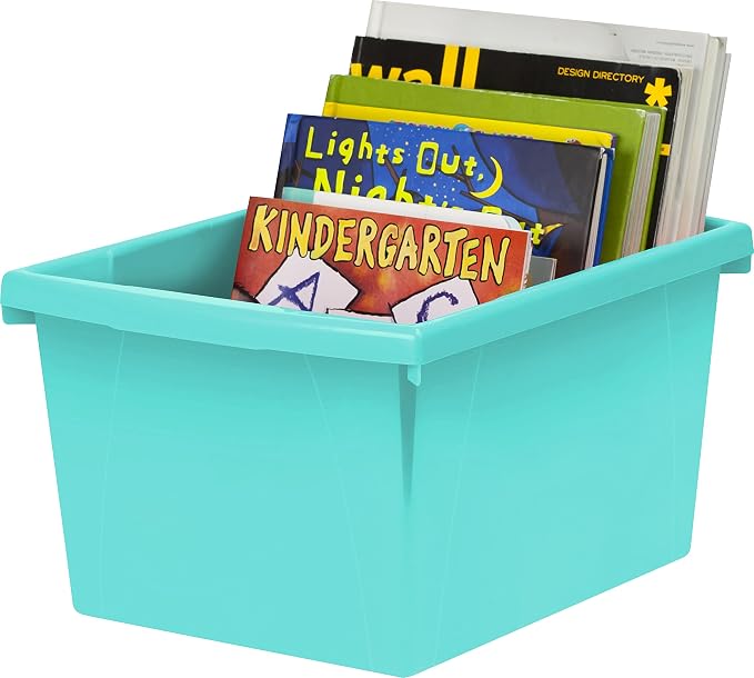 Storex 4 Gallon Storage Bin – Plastic Classroom Organizer for Books and Supplies, Teal, 6-Pack (61477C06C)