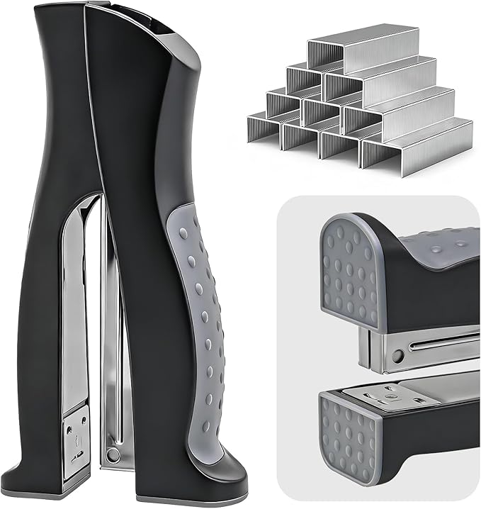 Stand-Up Stapler with 1000 Standard 1/4" Staples, Handheld Ergonomic Soft Grip 2-in-1 Vertical & Flat-Use Desktop Full Strip Stapler for Office, Home, School, Business & Classroom Supplies – Black