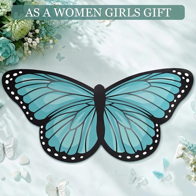 Tellegloww Large Teal Butterfly Gaming Mouse Pad Desk Mat Decorative Butterfly Keyboard Desk Mat with Non-Slip Base Table Accessories for Office Home Study 35.43 x 15.75 Inches