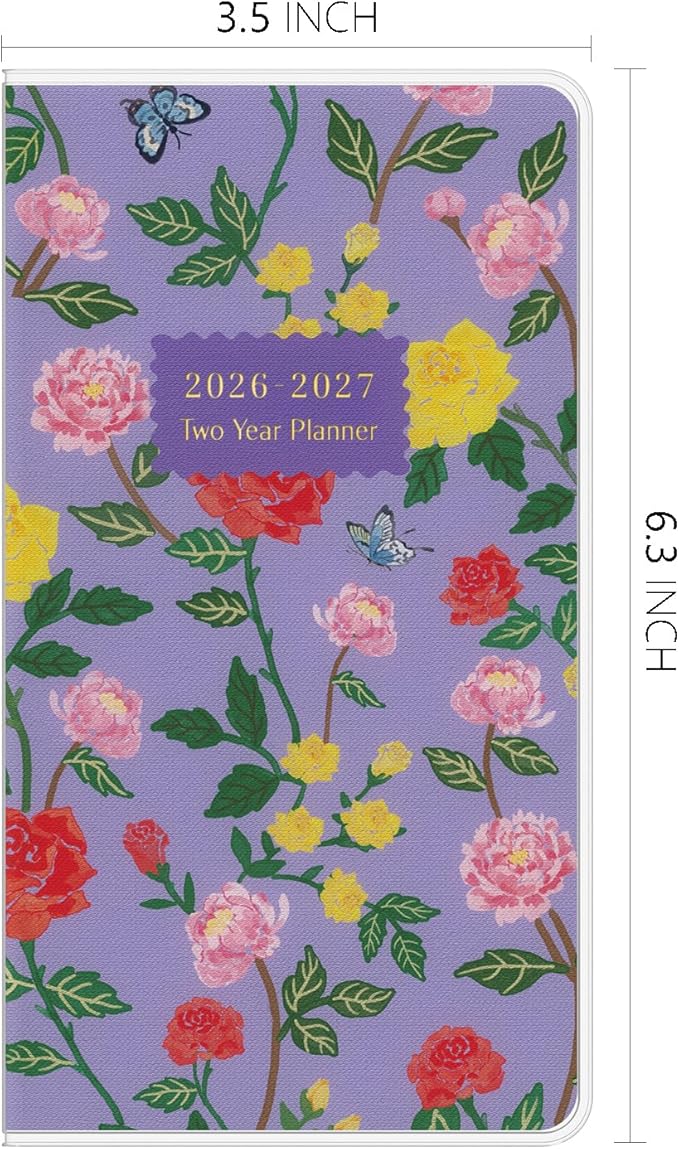 Pocket Calendar 2026-2027, Jotsome 2 Year Monthly Planner from Now to December 2027, 3.5"x6.4", Small Pocket Planner with PVC Cover for Purse, Rose Design