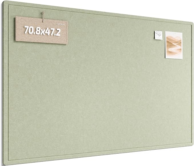 Fluxynara Large Bulletin Board, 70.8" x 47.2" Cork Board Alternative with 48 Safe Removable Adhesive Tabs, Foldable Felt Pin Board for Home Office, Classroom, Bedroom,Entryway for Walls—Sage