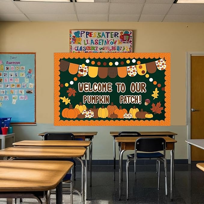 VABAMNA Fall Bulletin Board Decorations, Fall Classroom Decorations, 91Pcs Black Orange Fall Pumpkin Patch Paper Cutouts for School Classroom Autumn Halloween Thanksgiving Harvest Party Decor Supplies