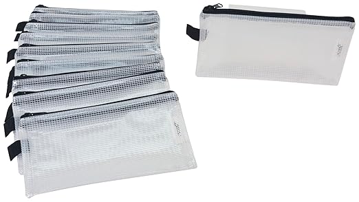 Sax Mesh Tool Case Pouches, 5 x 9 inches, Clear with Black Trim, Pack of 10