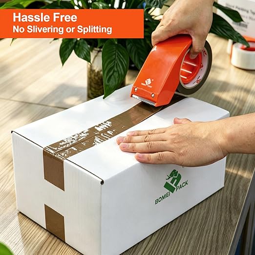 BOMEI PACK Heavy Duty Brown Packing Tape with Dispenser 1.88'' x 66 YDs, Brown Box Tape for Packaging Shipping Moving Storage and Mailing, Strong Package Tape 1 Rolls + 1 Dispenser