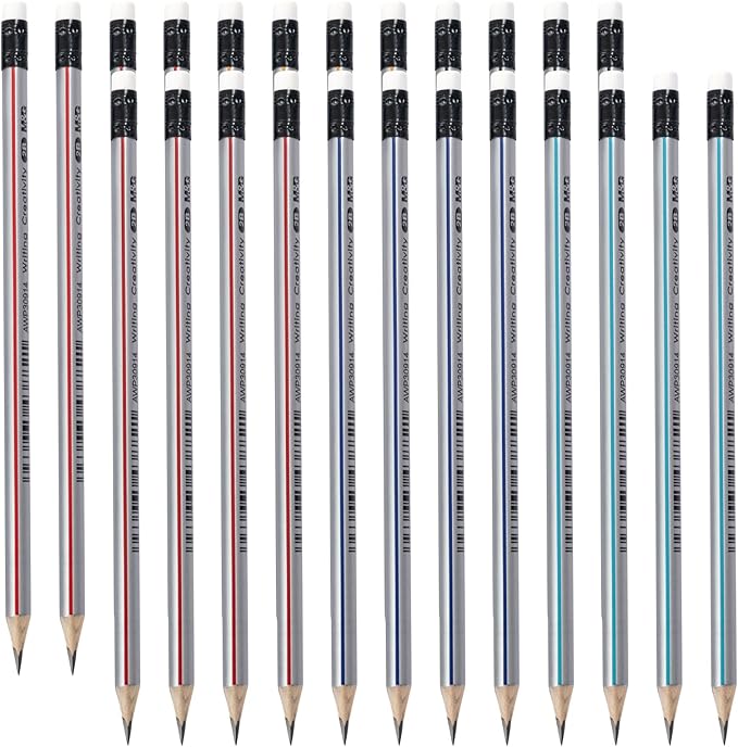 M&G Wood-cased Pencils, 24 Count, Pre-Sharpened, #1 2B Pencils, Two-Tone Striped, Triangular, Graphite Pencils Bulk with Top Erasers, School Classroom Teacher Supplies, Writing, Drawing and Sketching