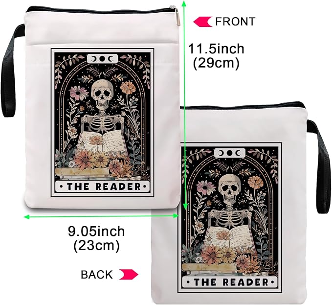 Book Sleeve with Zipper, Book Sleeve for Book Lovers, The Reader Tarot Card Book Sleeves, Book Pouch Kindle Protector, Gifts for Women Teacher Librarian Bookworm Bookish (White-B, Large)
