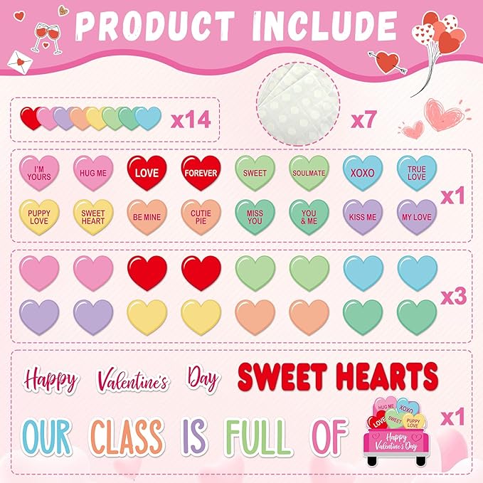 Valentine's Day Heart Bulletin Board Classroom Decorations Valentines Day Love Heart Paper Cutouts Bulk with Borders for Craft Projects Valentines School Party Blackboard Wall Decor