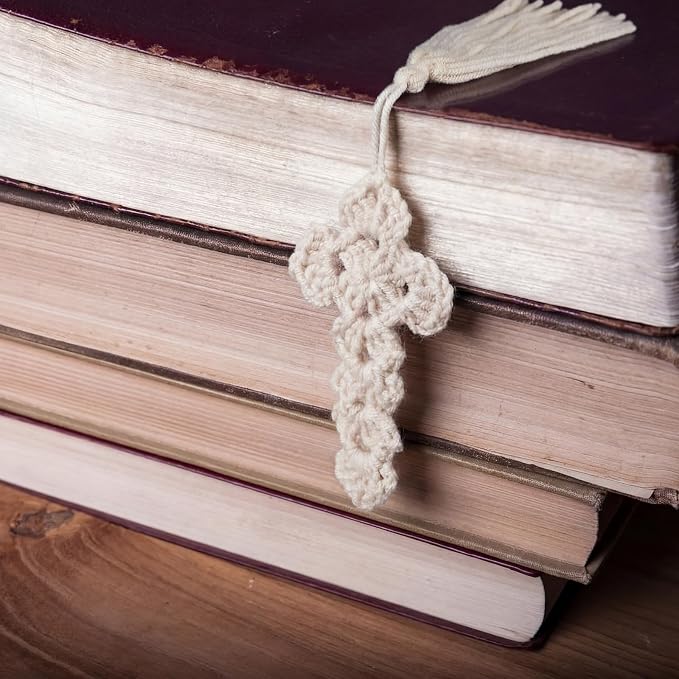 Resurhang 6 Pcs Crocheted Cross Bookmark with Tassels Christian Bible Bookmark for Women Religious Church Gifts Bible Accessories Page Marker Supplies for Easter Book Lover Church Read Group