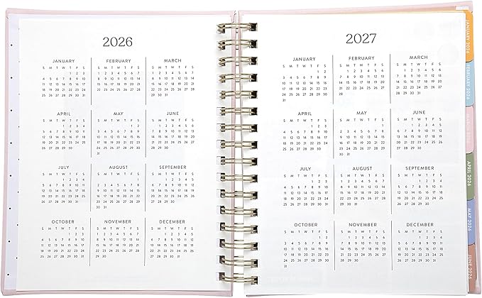 WORLD TRAVELER 2026 Planner Weekly and Monthly - 7'' x 8.75'' Hard Cover January December Spiral Daily Planner 2026 To Do List, Size 7X8.75, White/Golden Peony