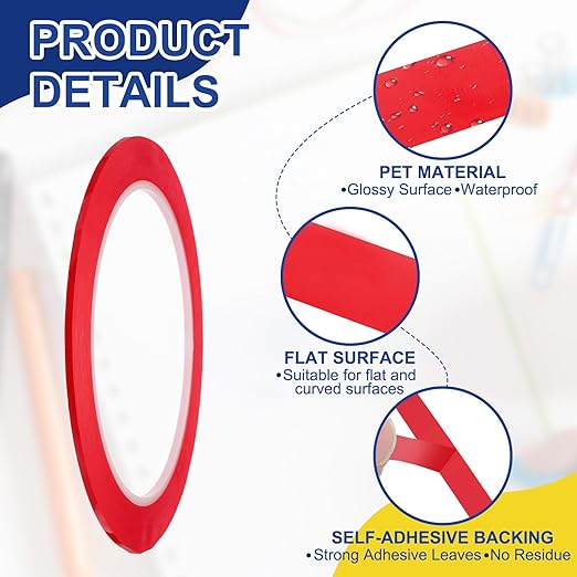 MECCANIXITY Whiteboard Tape 5/64" / 2mm Self Adhesive Graphic Chart Line Tape 72 Yard Grid Marking Stickers for Pinstripe Dry Erase Board Scrapbooking DIY Art Crafts, Red, Pack of 3