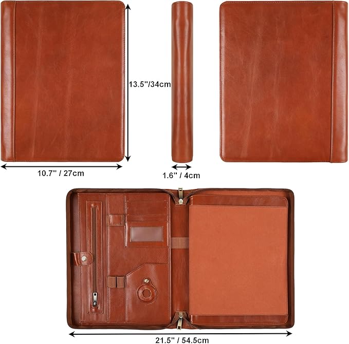Leather Portfolio for 13 inch iPad Pro M4 (2024), Business Tablet Portfolio for Men, Personalized Padfolio, Engraved Portfolio Folder for A4 Notepad (Oil Brown, Custom)