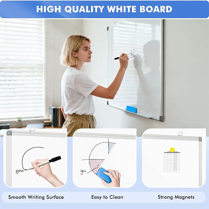 WALGLASS Large White Board, 72" x 40" Double-Sided Dry Erase Board Magnetic Whiteboard for Wall, Hanging Mounted Whiteboard Silver Aluminium Frame for Home, School, Office