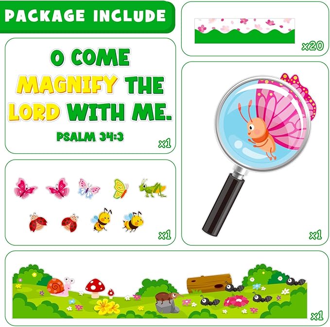Zoom In VBS Bulletin Board Decoration Set, 2026 Vacation Bible School Classroom Decorations Christian Magnifying Glass Cutouts Religious Library Church Sunday School Wall Window Door Decor for Teacher
