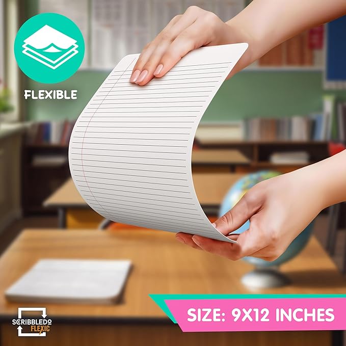 Scribbledo College Ruled Lined White Board Sheets for Students 9”x12” Dry Erase Board with Lines Sheets Ruled Writing Whiteboard Sheets Homeschool Supplies Teacher Classroom Pack of 10
