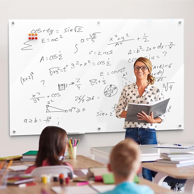 MaxGear Glass Whiteboard Wall Mounted, Frameless Magnetic Dry Erase Board, Tempered Glass, Steel-Backed, Non-Porous Smooth Surface, Floating Design, Accessories Included, for Office Home Classroom