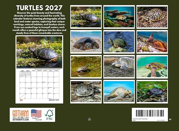 Turtle Calendar 2027 Monthly Wall Calender 12 Month