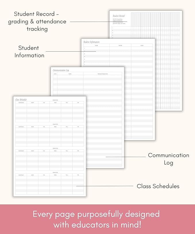 Lamare Teacher Planner 2026-2027 – Hardcover Undated Planner & Lesson Planner Book for Teachers with Class Schedule, Student Info & Weekly Planning - 8x11"