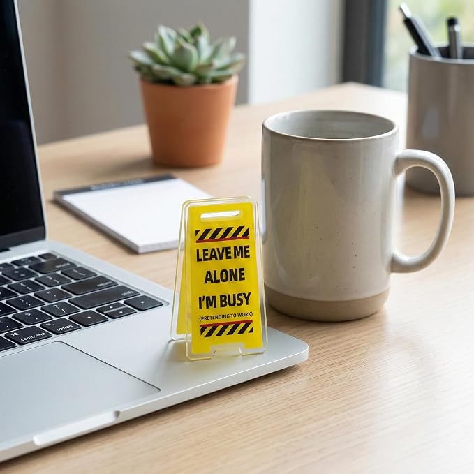 6 Pcs Office Note Holder Clips, Mini Acrylic Yellow Desk Signs Decor Gift for Colleague Leader Employee Birthday