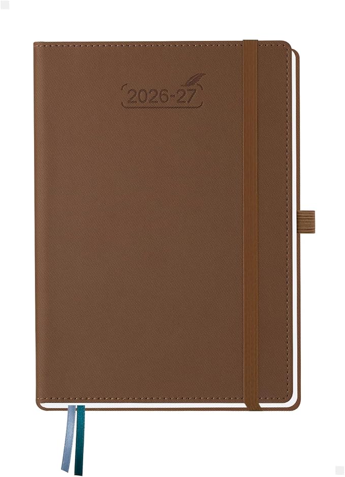 BEZEND Weekly Planner 2026-2027 (6" x 8.5") Horizontal Layout Notebook (Jul 26-Dec 27) 18 Months Academic Calendar & Monthly Tabs, Ideal for Students, Work & Home, PU Leather Hardcover -Brown