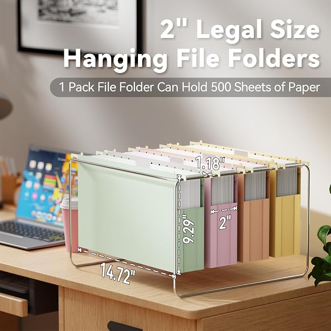 Ansook Legal Size Hanging File Folders,12 Pack File Folders Legal Size with Heavy Duty 2" Expansion, Plastic Hanging Folders for Filling Cabniet, Hanging Organizer for Office Home, Assorted Colors