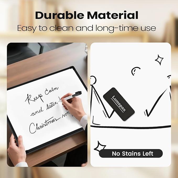 Black Frame Small Dry Erase Board for Wall, 16" x 12" Double-Sided Hanging Whiteboard with 4 Markers, 4 Magnets and 3 Mini Sticky Notes, Portable Whiteboard for Home, Office, School